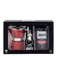 Подарочный набор гейзерная кофеварка Bialetti Moka Express Red + Caffe Roma